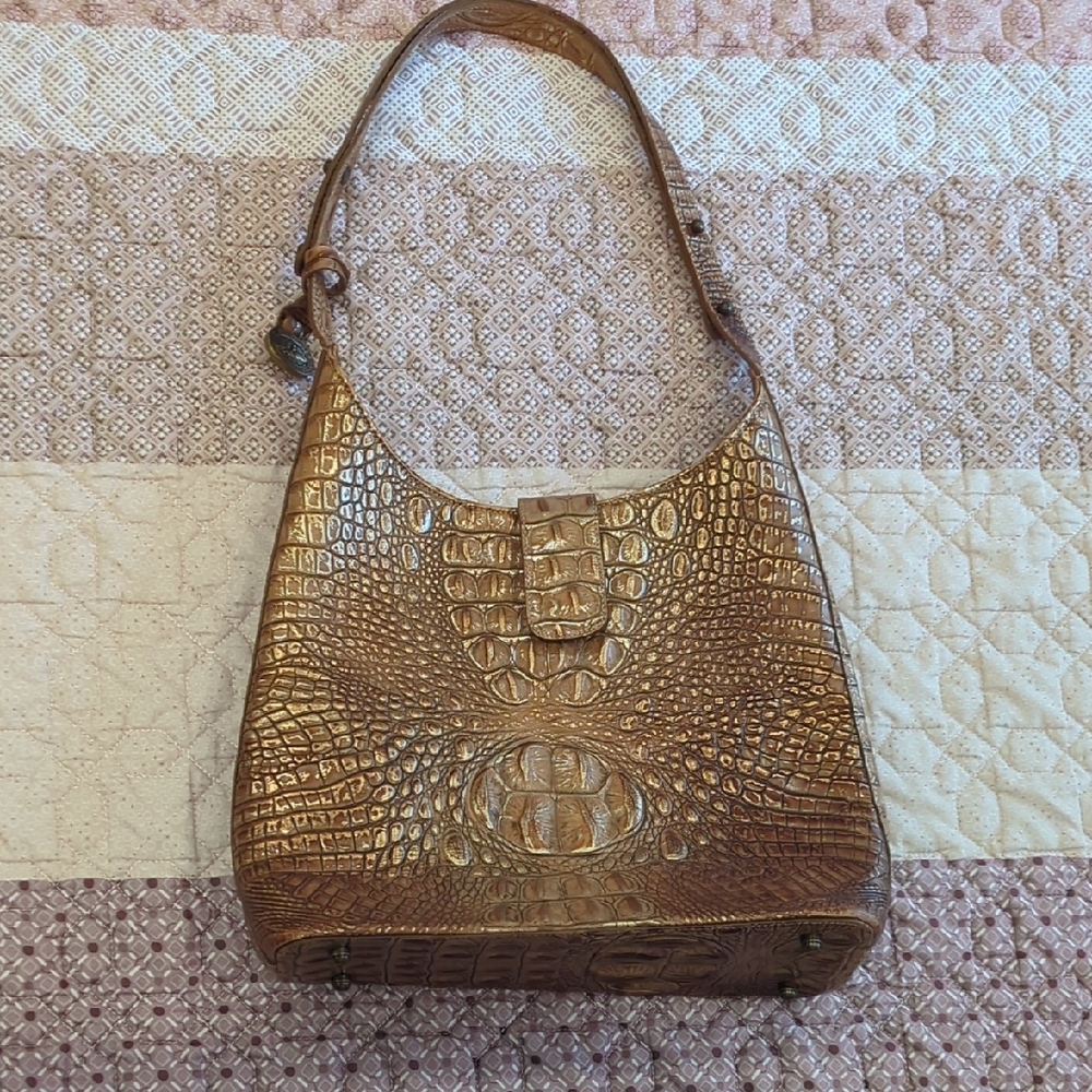 Brahim Toasted Almond Crocodile-Embossed Leather Bag
